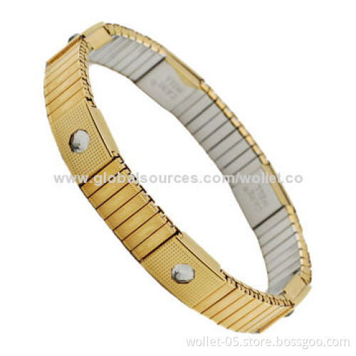 China Wholesales Fashion IP Gold-plated Medicare Magnetic Stainless Steel Elastic Bracelet, SGS Mark